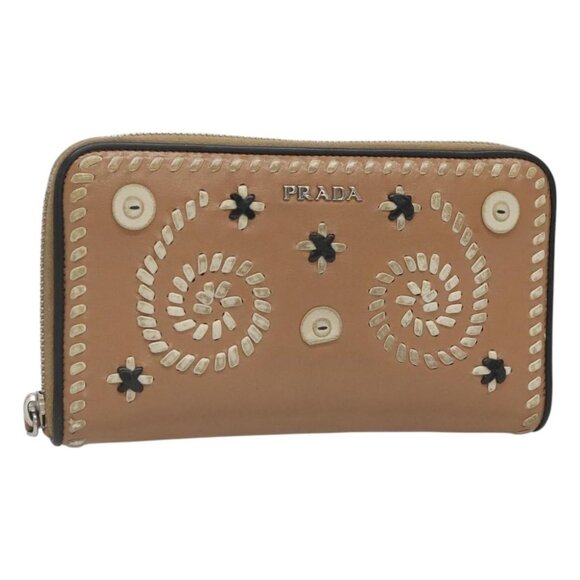 PRADA Long Wallet Leather Silver Beige Auth - Picture 1 of 16